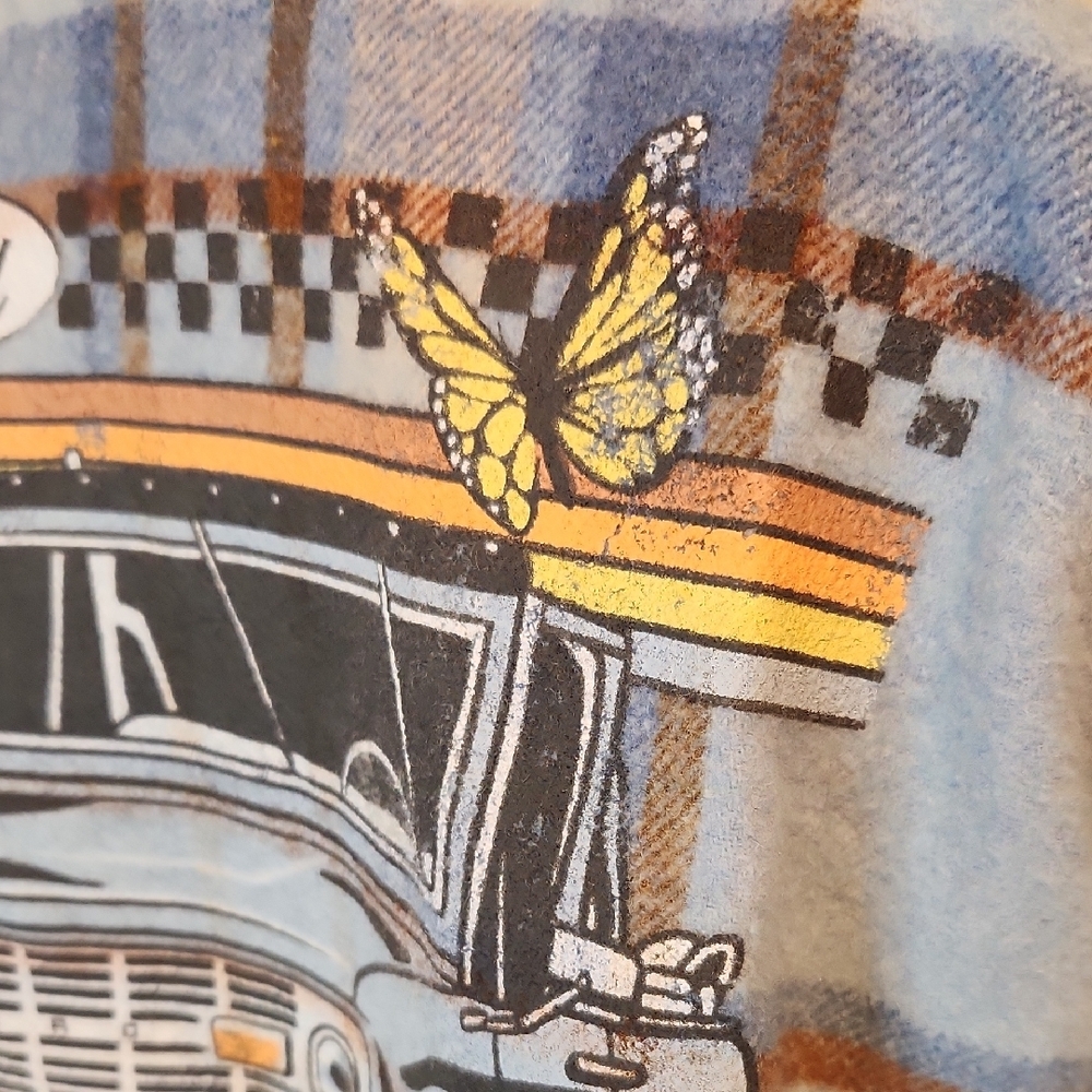 Ford Bronco Blue Brown Plaid Button Down Flannel Large - Picture 12 of 13